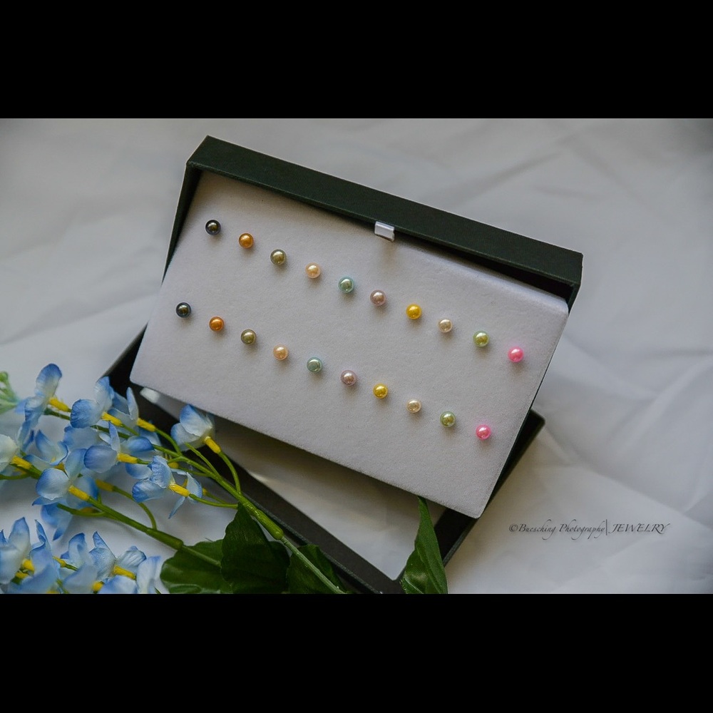 Multi color fresh water pearl stud earrings